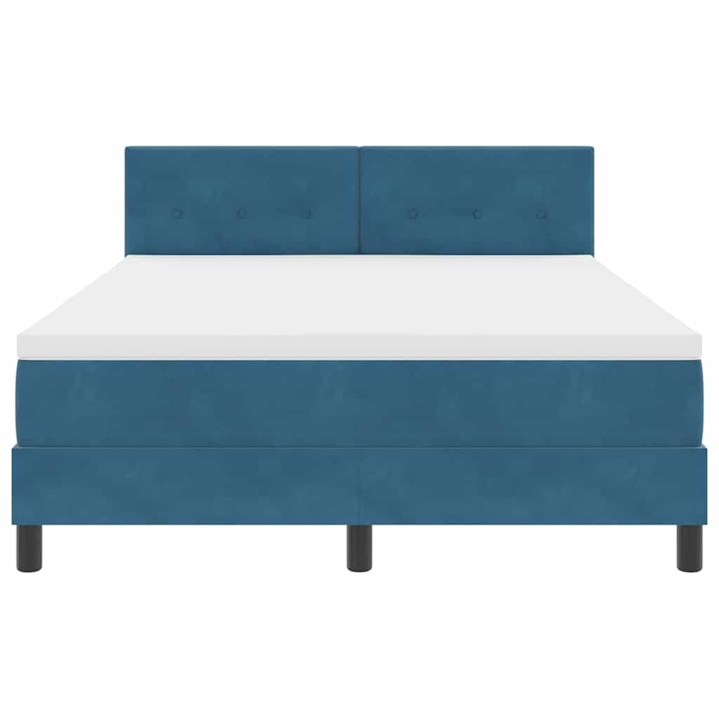 LED Box Spring Bed med madras Mørk blå 140 x 190 cm Fløjl
