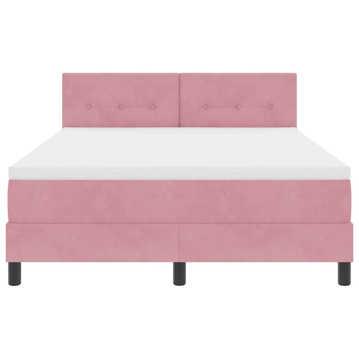 LED Box Spring Bed med madras Lyserød 140 x 190 cm Fløjl