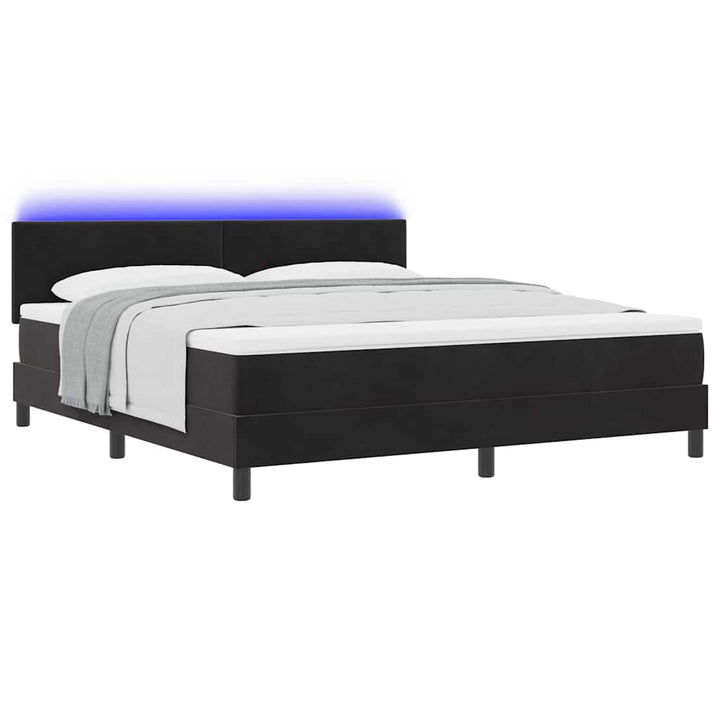LED Box Spring Bed med hovedgærde Sort 180 x 200 cm Fløjl