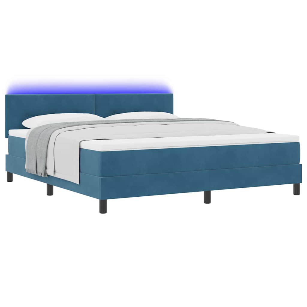 LED Box Spring Bed med madras Mørk blå 180 x 200 cm Fløjl