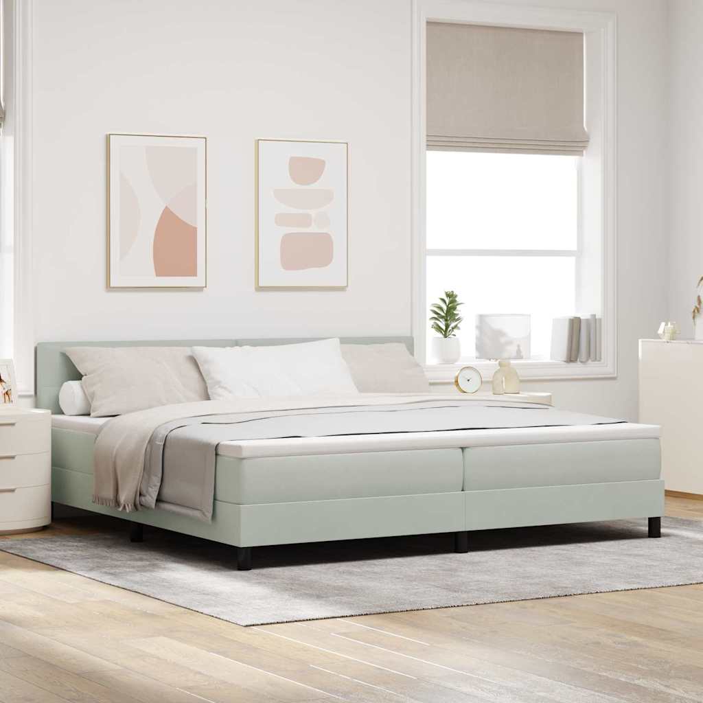 LED Box Spring Bed med hovedgærde Lysegrå 200 x 200 cm Fløjl
