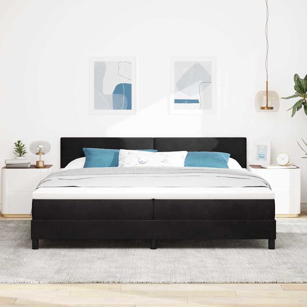 LED Box Spring Bed med LED-lysstrimler Sort 200 x 200 cm Fløjl