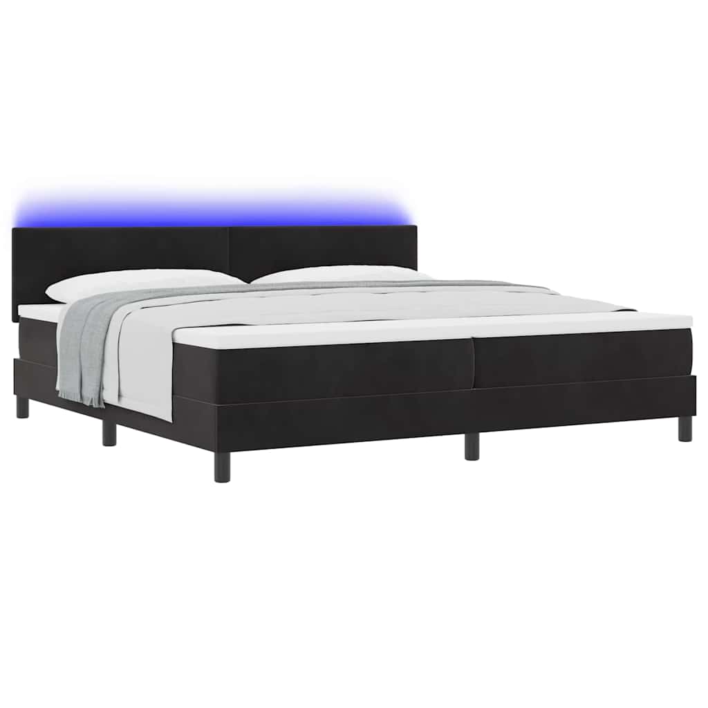 LED Box Spring Bed med LED-lysstrimler Sort 200 x 200 cm Fløjl