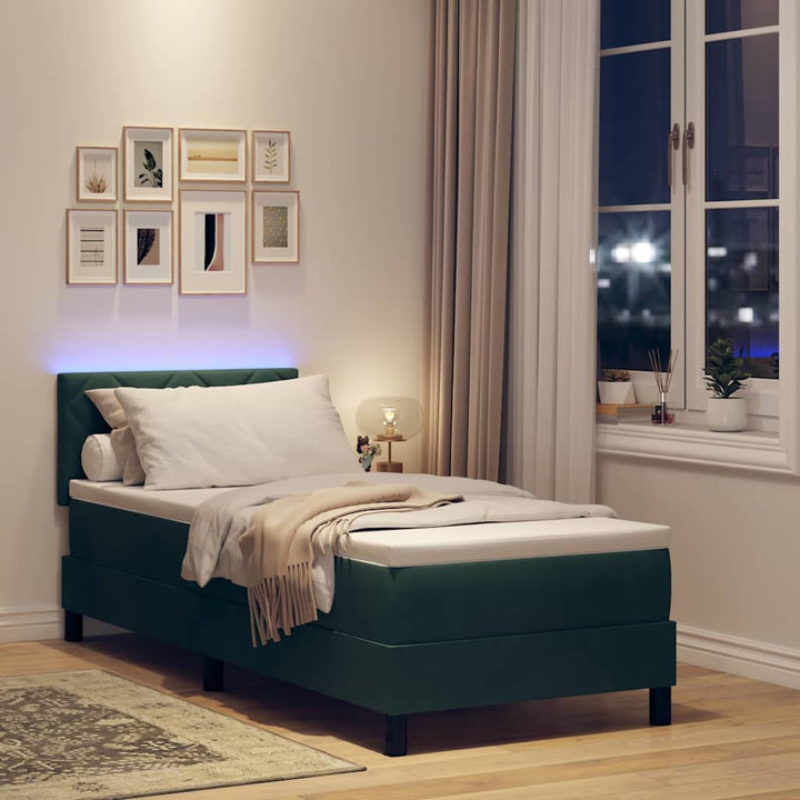 LED Box Spring Bed med hovedgærde Mørkegrøn 80 x 200 cm Fløjl