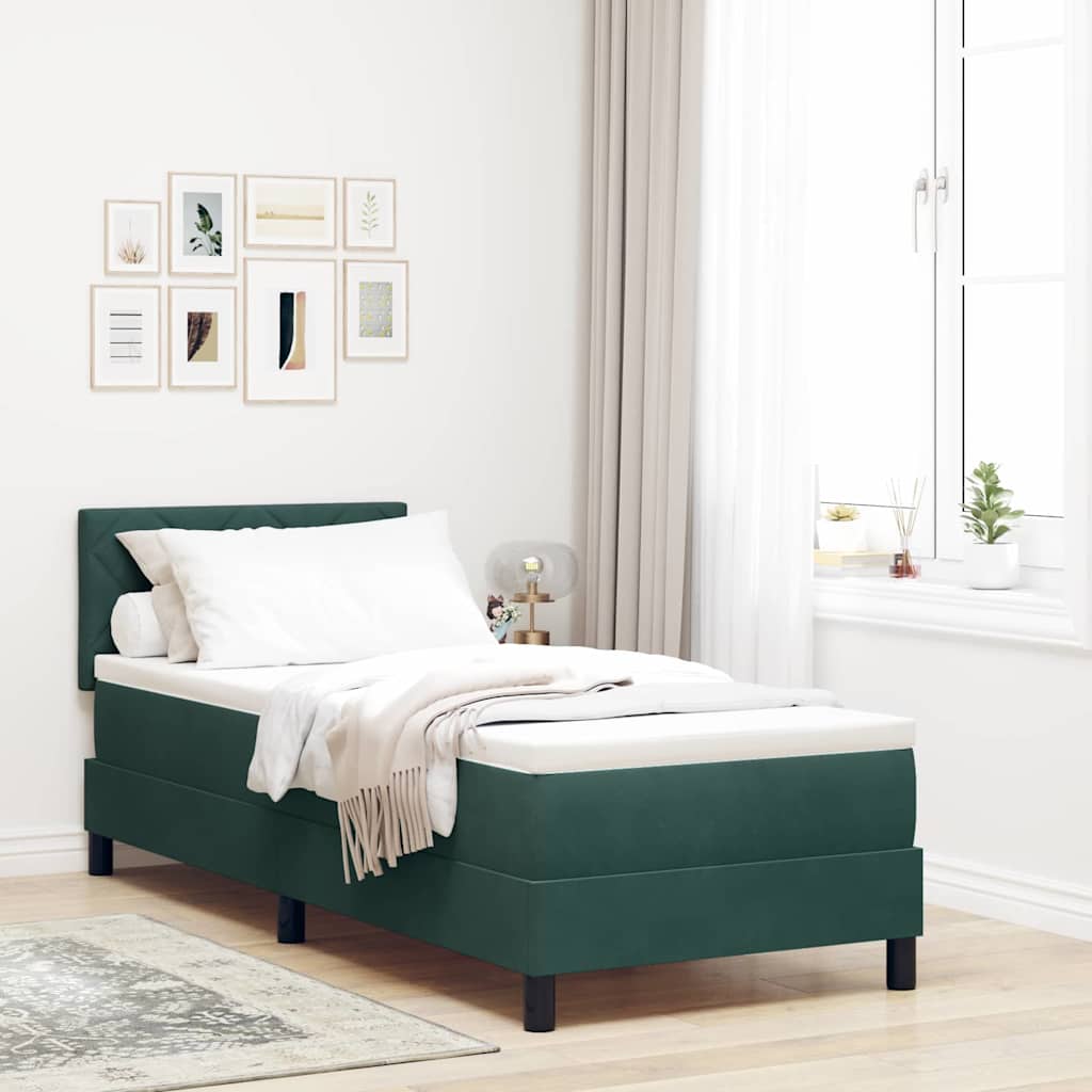 LED Box Spring Bed med hovedgærde Mørkegrøn 80 x 200 cm Fløjl