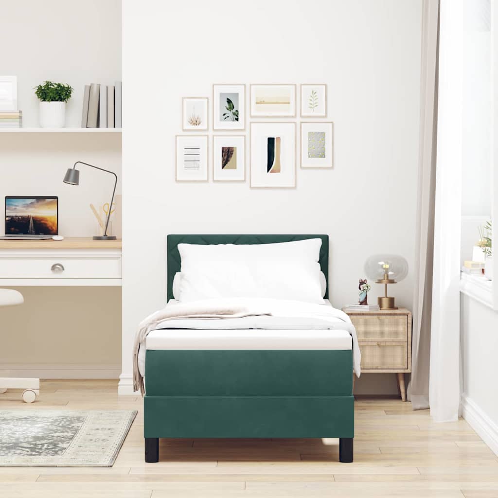 LED Box Spring Bed med hovedgærde Mørkegrøn 80 x 200 cm Fløjl