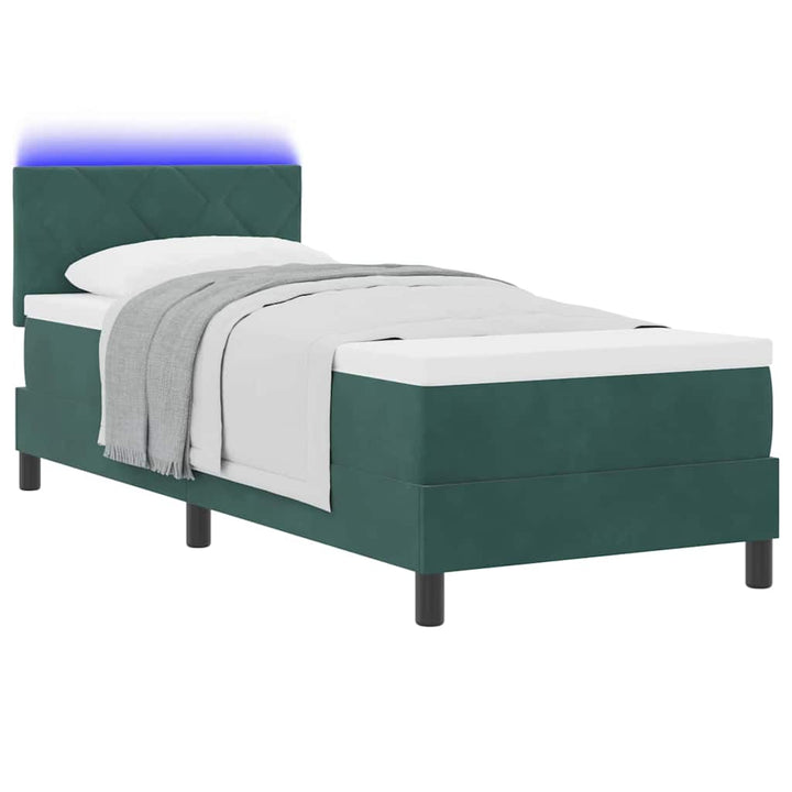 LED Box Spring Bed med hovedgærde Mørkegrøn 80 x 200 cm Fløjl