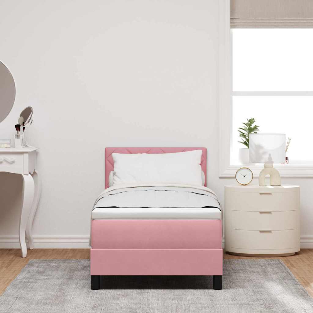 LED Box Spring Bed med hovedgærde Lyserød 80 x 200 cm Fløjl