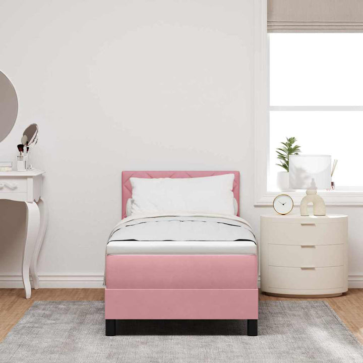 LED Box Spring Bed med hovedgærde Lyserød 80 x 200 cm Fløjl
