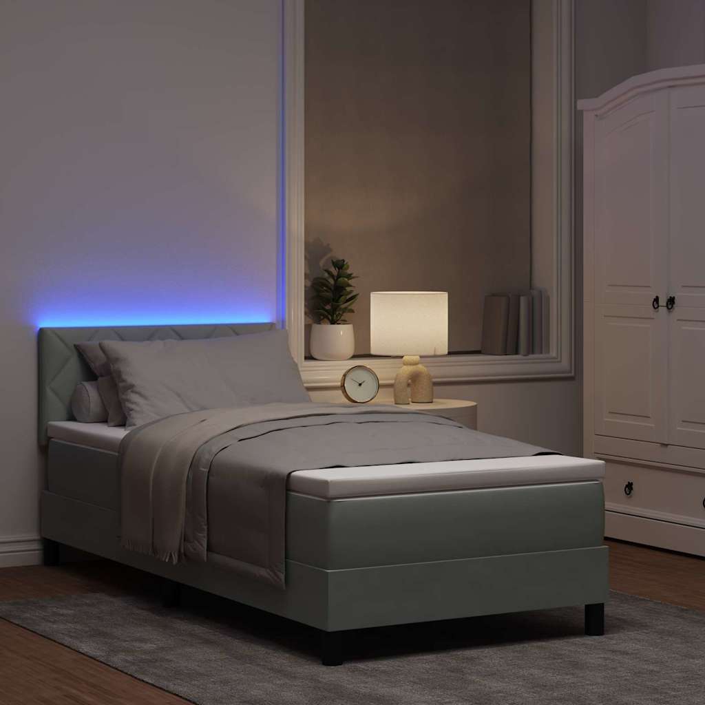 LED Box Spring Bed med hovedgærde Lysegrå 90 x 190 cm Fløjl