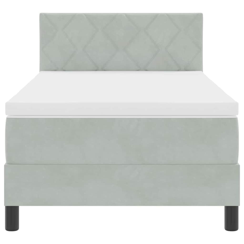 LED Box Spring Bed med hovedgærde Lysegrå 90 x 190 cm Fløjl
