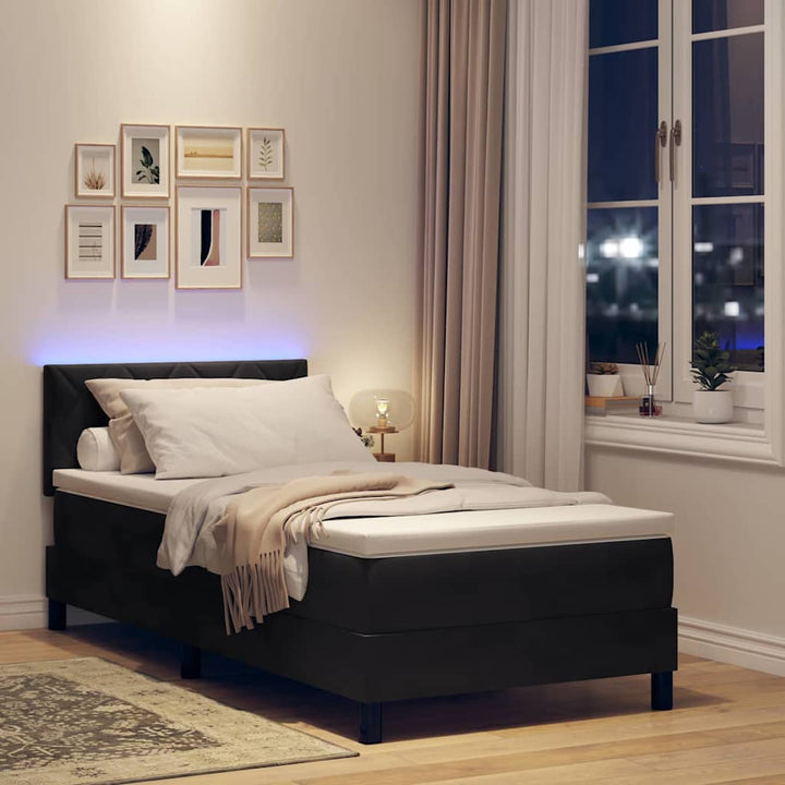 LED Box Spring Bed med LED-lysstrimler Sort 90 x 190 cm Fløjl