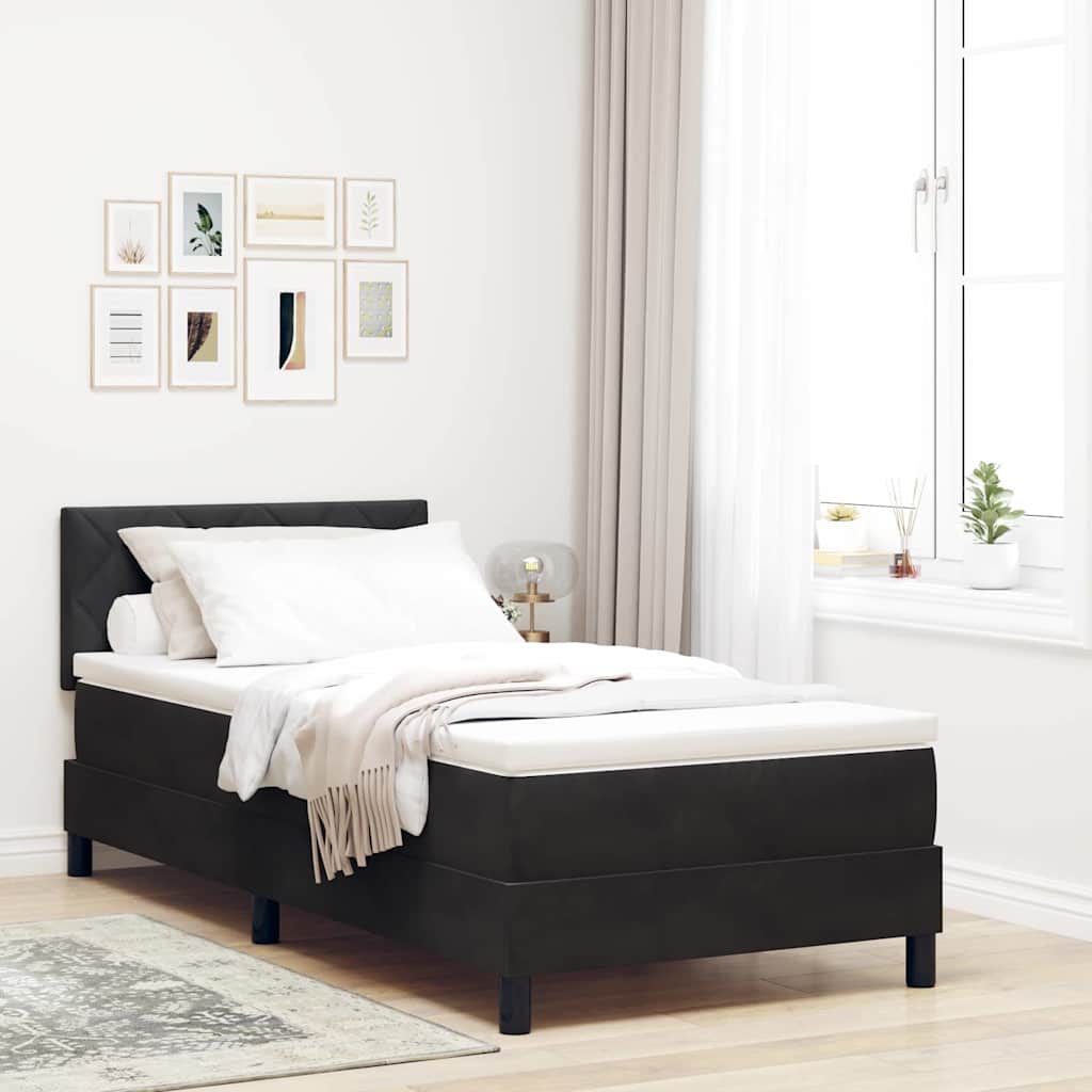 LED Box Spring Bed med LED-lysstrimler Sort 90 x 190 cm Fløjl