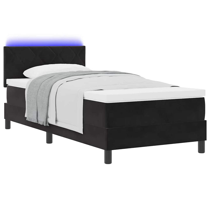 LED Box Spring Bed med LED-lysstrimler Sort 90 x 190 cm Fløjl