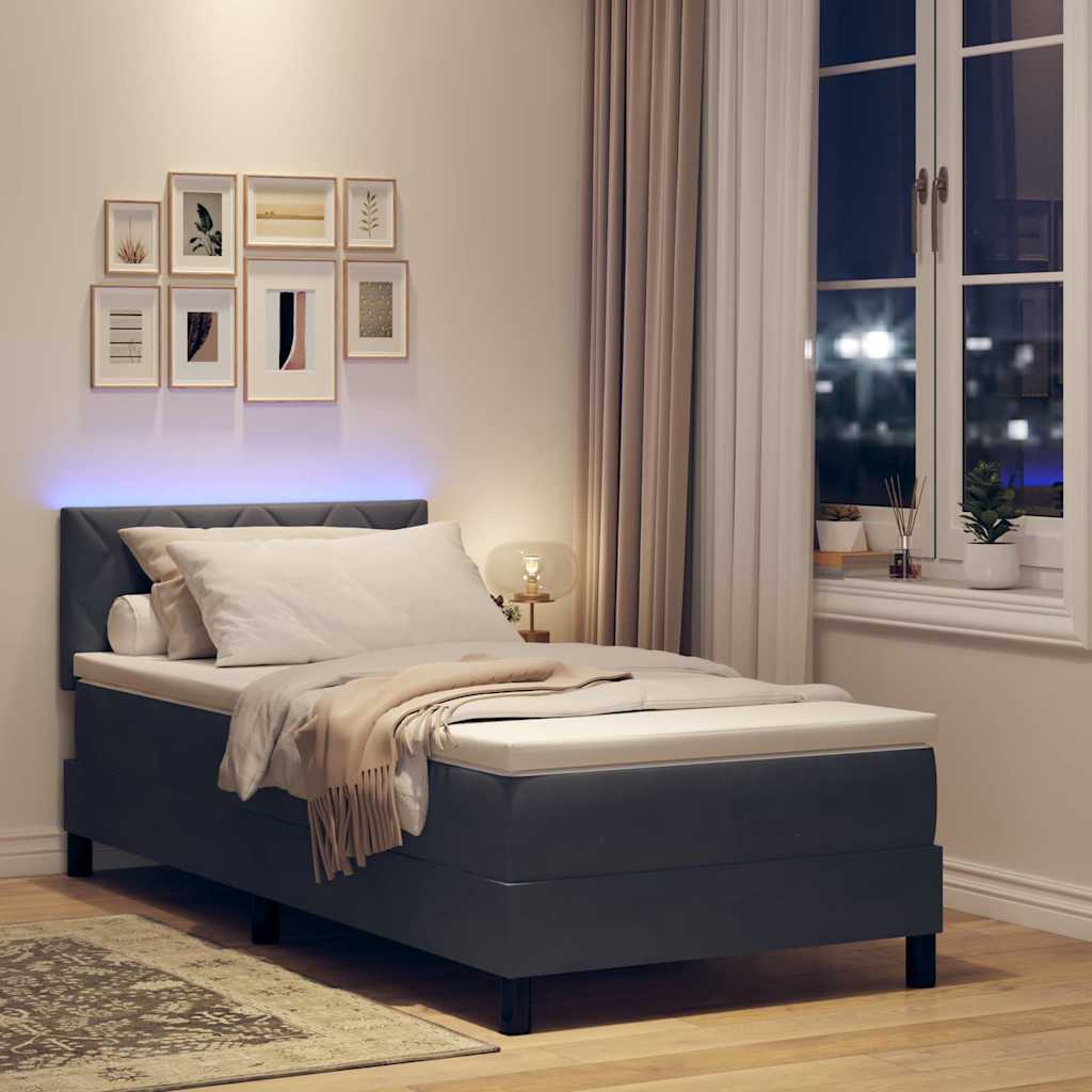 LED Box Spring Bed med hovedgærde Mørkegrå 100 x 200 cm Fløjl