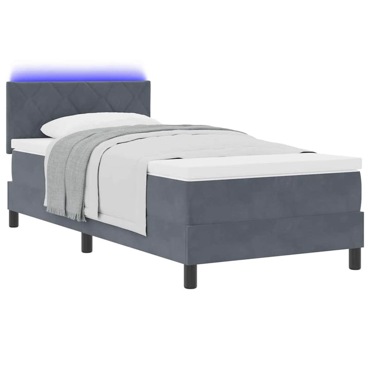 LED Box Spring Bed med hovedgærde Mørkegrå 100 x 200 cm Fløjl