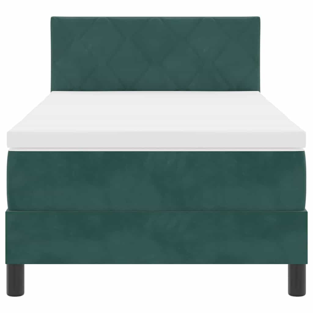 LED Box Spring Bed med hovedgærde Mørkegrøn 100 x 200 cm Fløjl