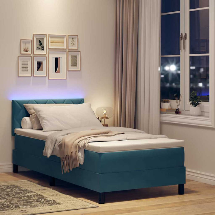 LED Box Spring Bed med hovedgærde Mørk blå 100 x 200 cm Fløjl