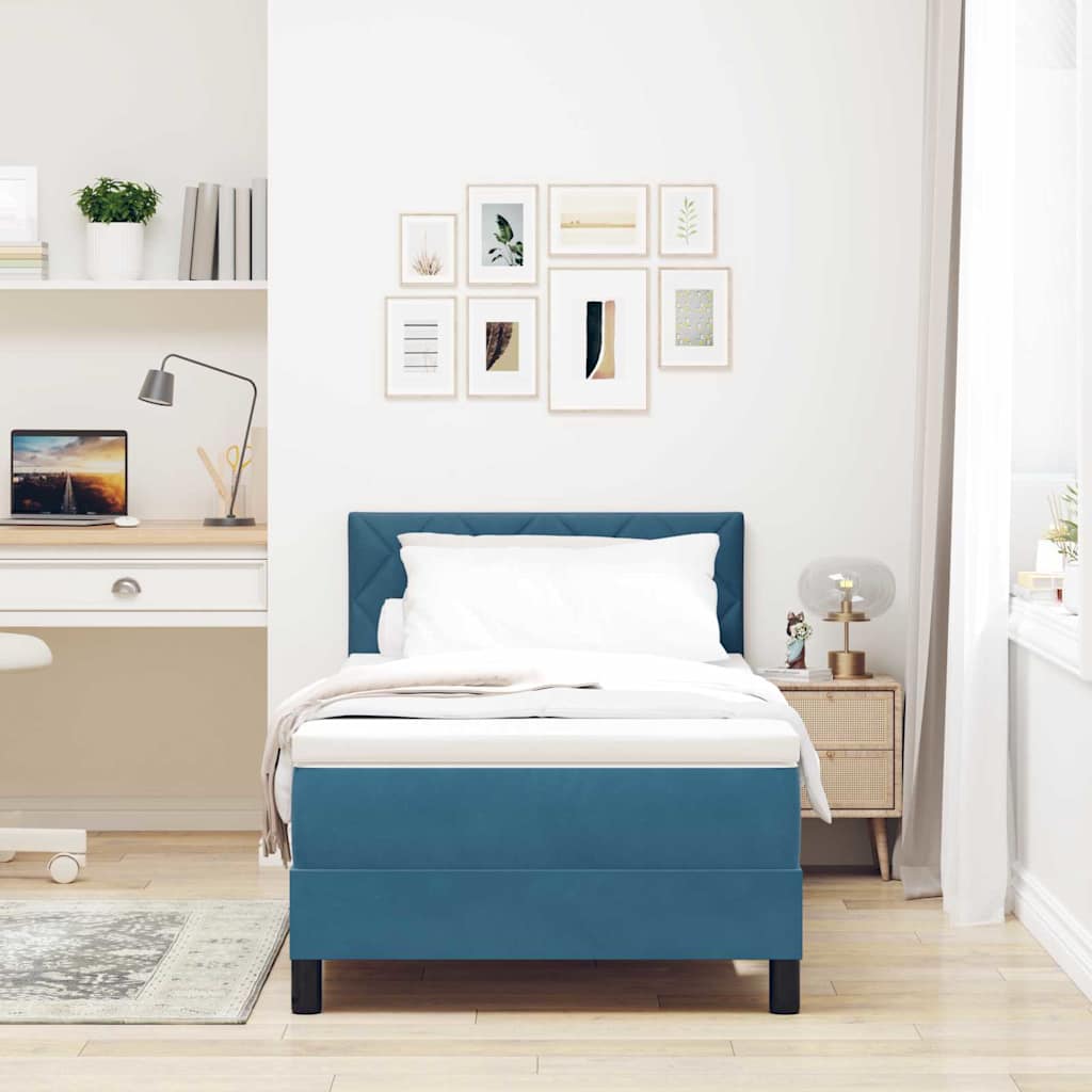 LED Box Spring Bed med hovedgærde Mørk blå 100 x 200 cm Fløjl