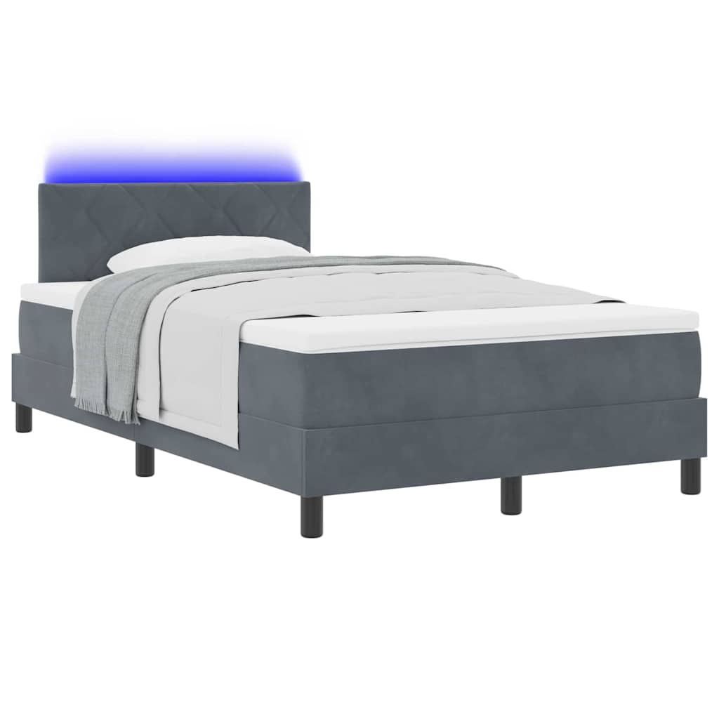 LED Box Spring Bed med hovedgærde Mørkegrå 120 x 190 cm Fløjl