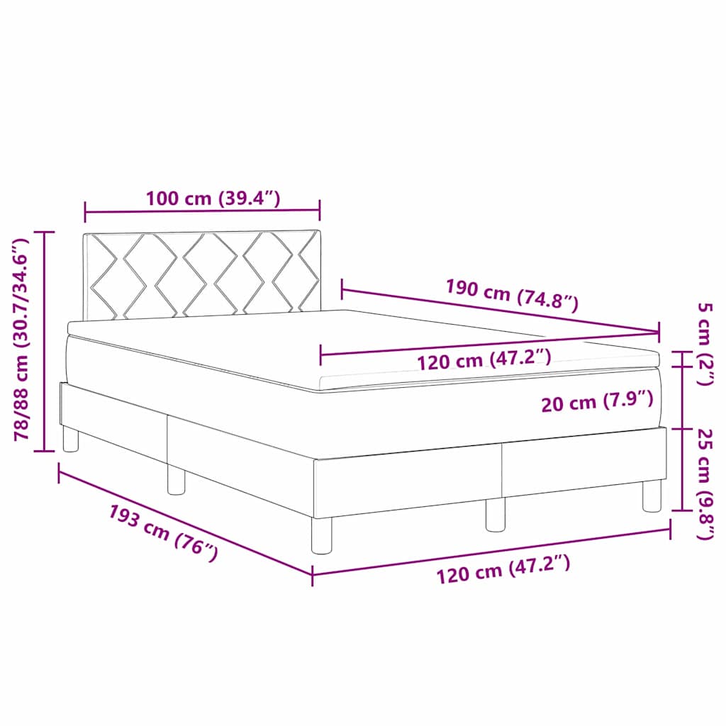 LED Box Spring Bed med hovedgærde Mørkegrå 120 x 190 cm Fløjl