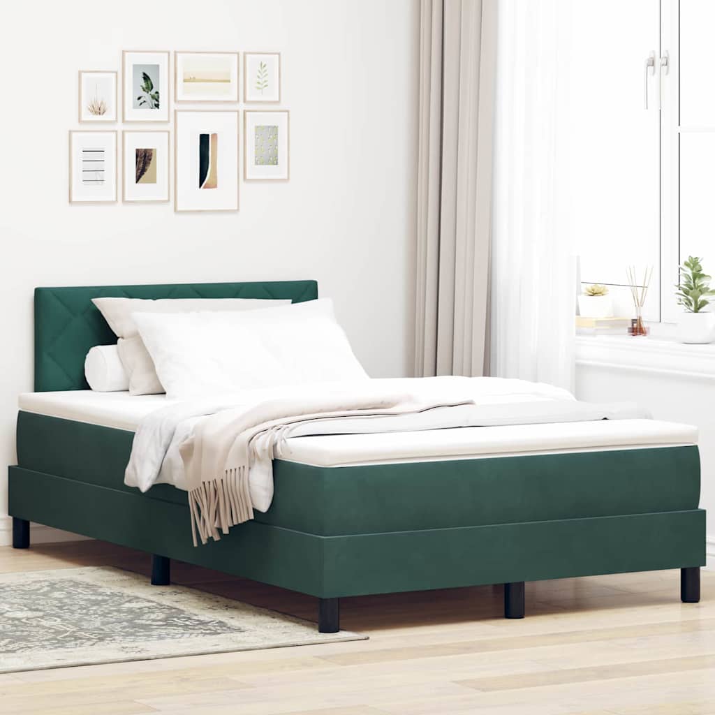 LED Box Spring Bed med hovedgærde Mørkegrøn 120 x 190 cm Fløjl