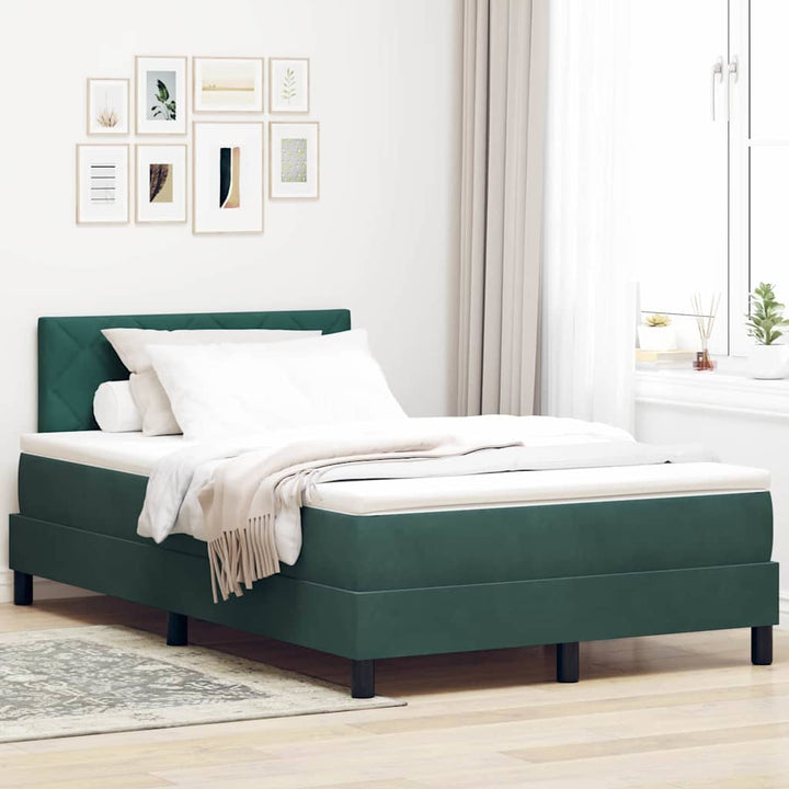 LED Box Spring Bed med hovedgærde Mørkegrøn 120 x 190 cm Fløjl