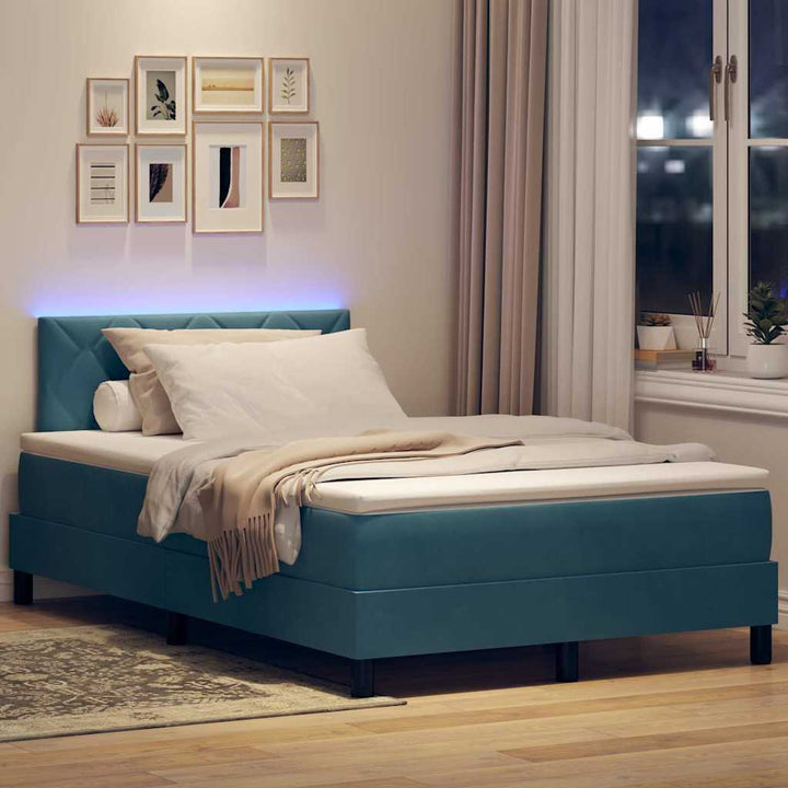 LED Box Spring Bed med hovedgærde Mørk blå 120 x 190 cm Fløjl
