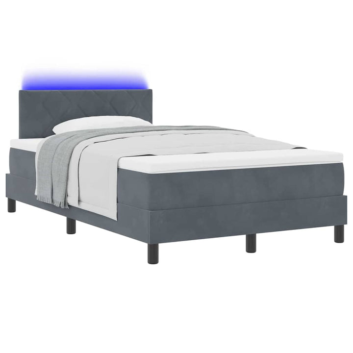 LED Box Spring Bed med hovedgærde Mørkegrå 120 x 200 cm Fløjl