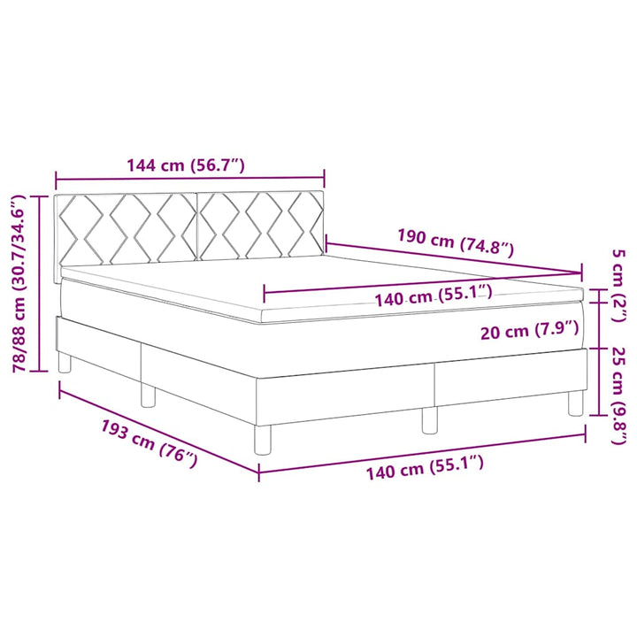 LED Box Spring Bed med LED-lysstrimler Sort 140 x 190 cm Fløjl
