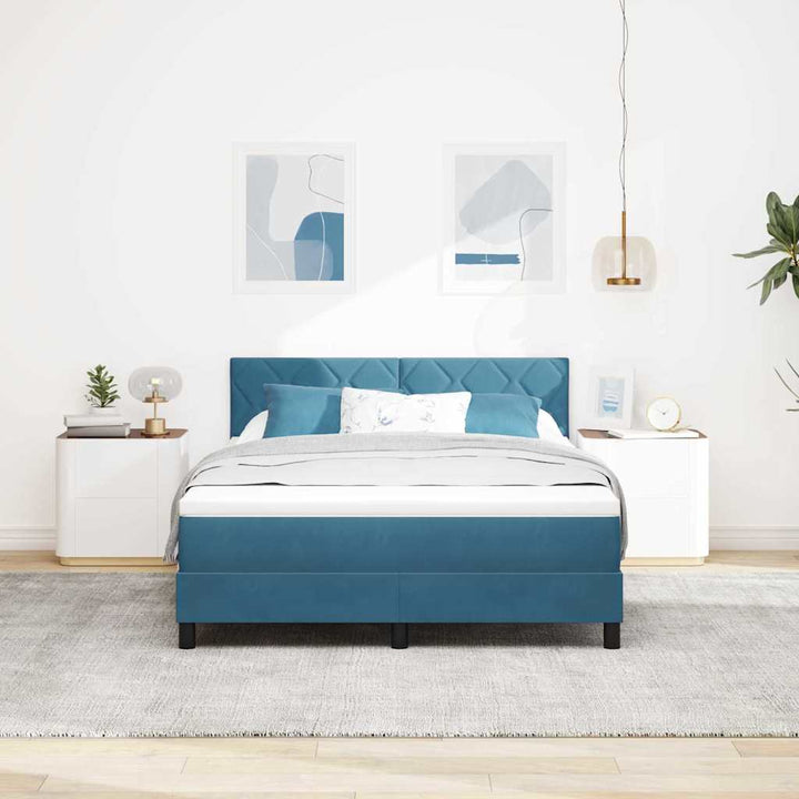 LED Box Spring Bed med hovedgærde Mørk blå 140 x 200 cm Fløjl