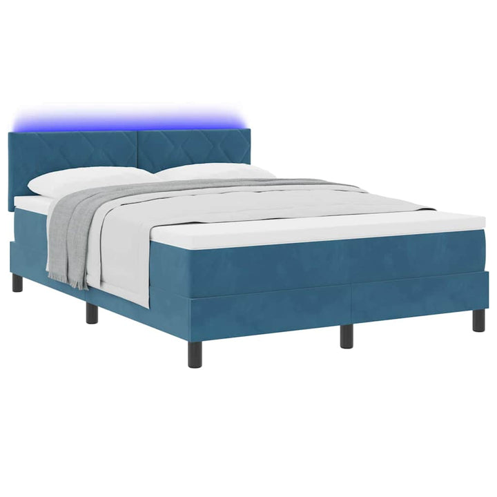 LED Box Spring Bed med hovedgærde Mørk blå 140 x 200 cm Fløjl