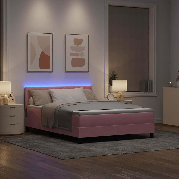 LED Box Spring Bed med hovedgærde Lyserød 140 x 200 cm Fløjl