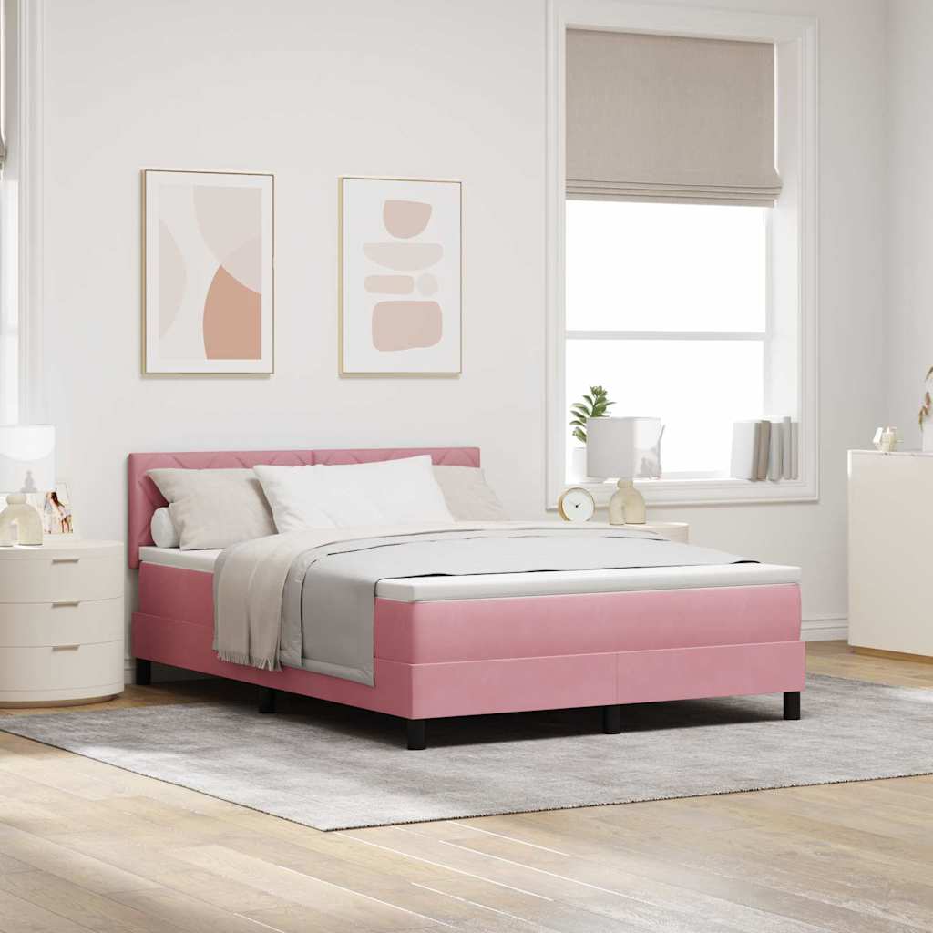 LED Box Spring Bed med hovedgærde Lyserød 140 x 200 cm Fløjl