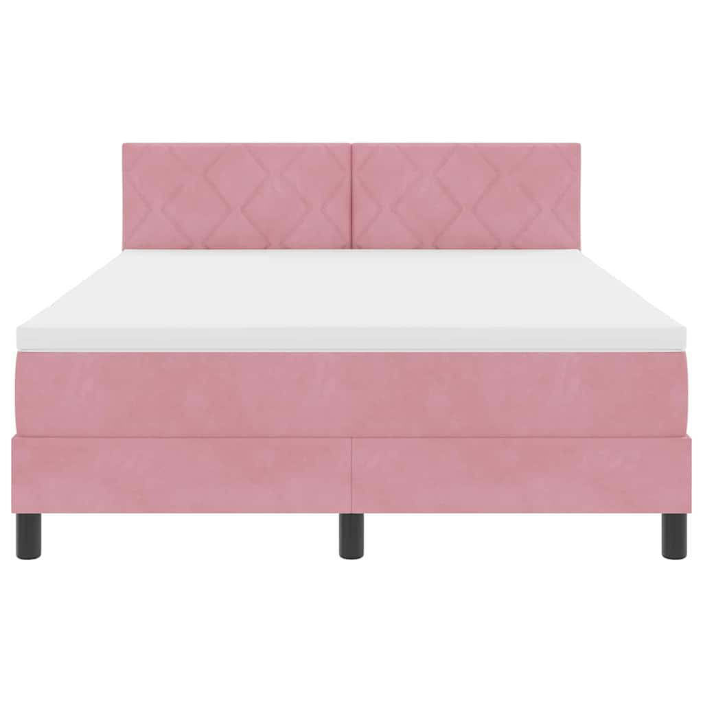 LED Box Spring Bed med hovedgærde Lyserød 140 x 200 cm Fløjl