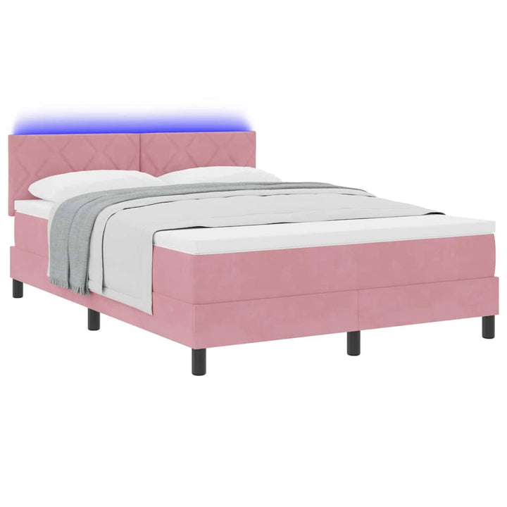 LED Box Spring Bed med hovedgærde Lyserød 140 x 200 cm Fløjl