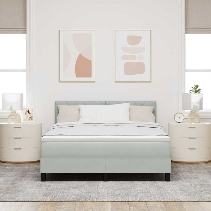 LED Box Spring Bed med hovedgærde Lysegrå 160 x 200 cm Fløjl