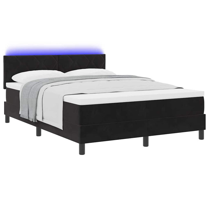 LED Box Spring Bed med LED-lysstrimler Sort 160 x 200 cm Fløjl