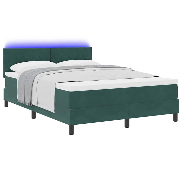LED Box Spring Bed med hovedgærde Mørkegrøn 160 x 200 cm Fløjl
