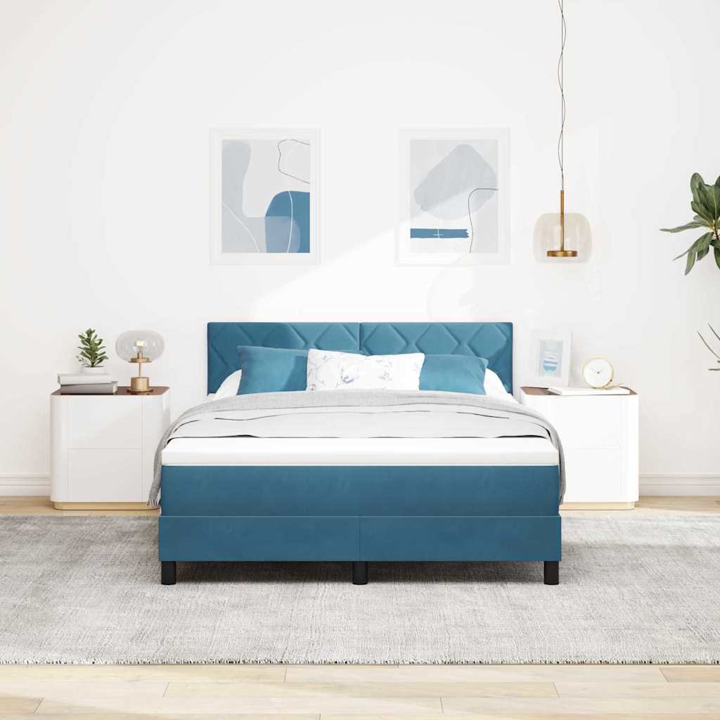 LED Box Spring Bed med hovedgærde Mørk blå 160 x 200 cm Fløjl