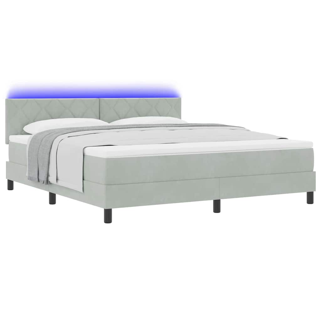 LED Box Spring Bed med hovedgærde Lysegrå 180 x 200 cm Fløjl