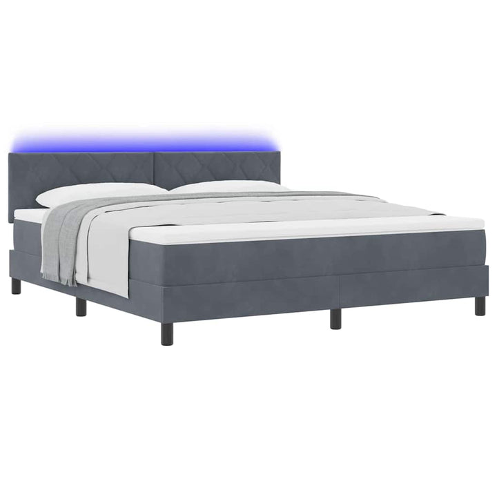 LED Box Spring Bed med hovedgærde Mørkegrå 180 x 200 cm Fløjl