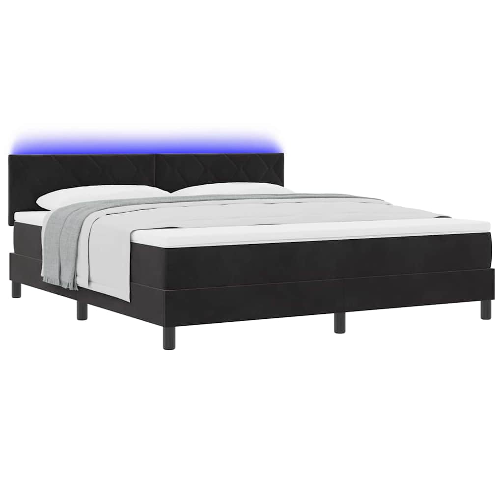 LED Box Spring Bed med hovedgærde Sort 180 x 200 cm Fløjl