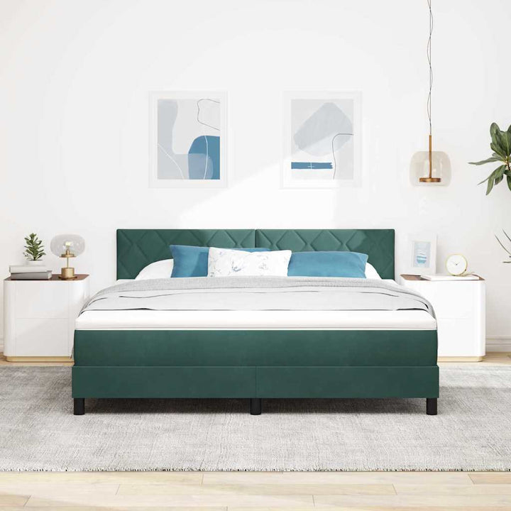 LED Box Spring Bed med hovedgærde Mørkegrøn 180 x 200 cm Fløjl
