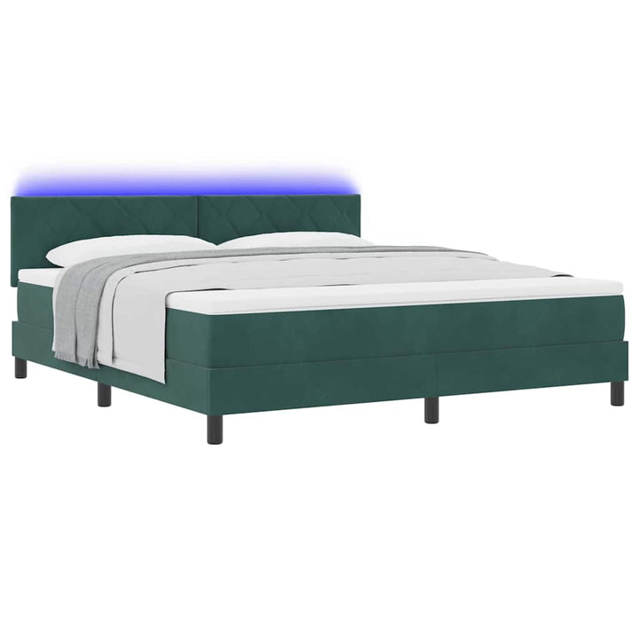 LED Box Spring Bed med hovedgærde Mørkegrøn 180 x 200 cm Fløjl