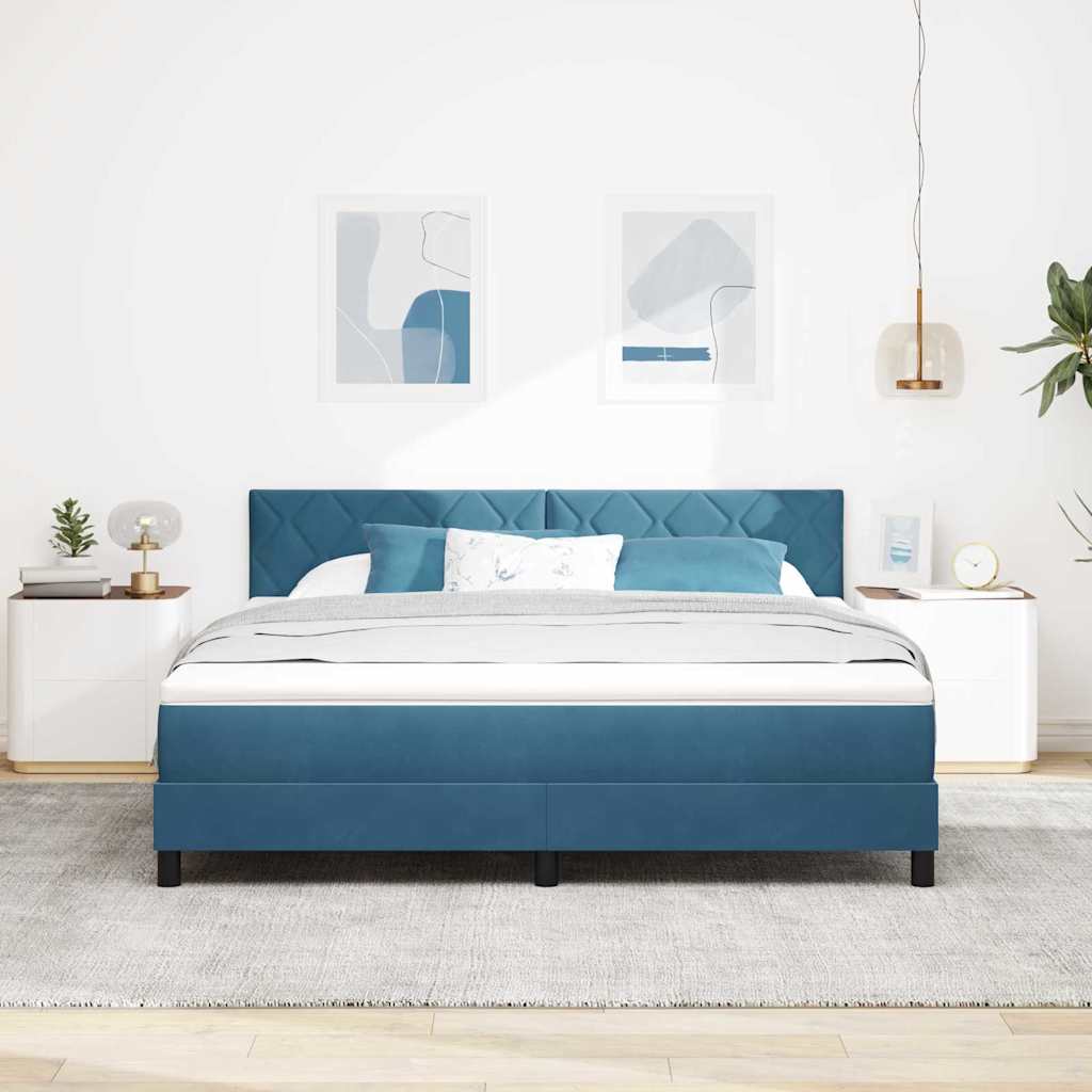 LED Box Spring Bed med madras Mørk blå 180 x 200 cm Fløjl