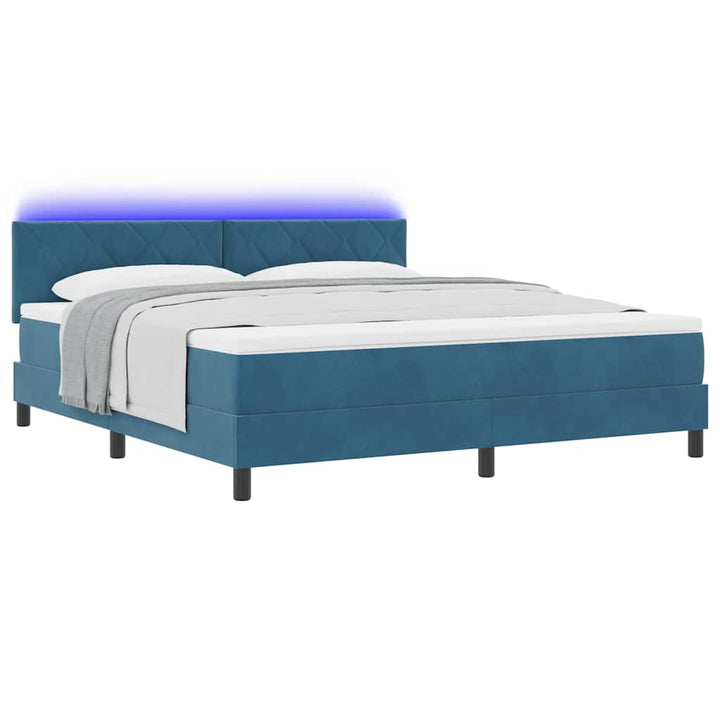 LED Box Spring Bed med madras Mørk blå 180 x 200 cm Fløjl