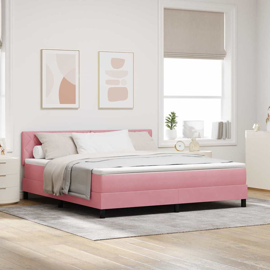 LED Box Spring Bed med hovedgærde Lyserød 180 x 200 cm Fløjl