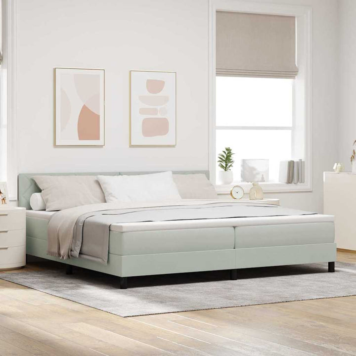 LED Box Spring Bed med hovedgærde Lysegrå 200 x 200 cm Fløjl