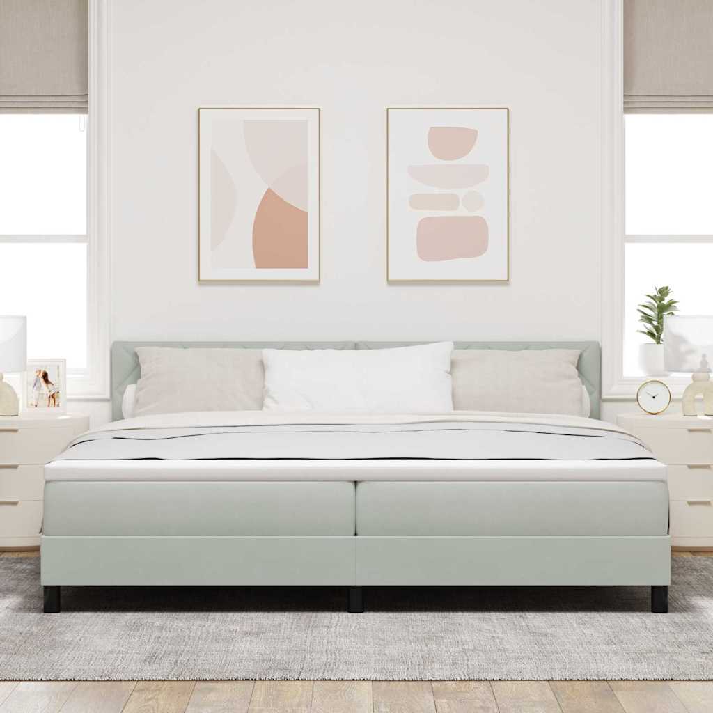 LED Box Spring Bed med hovedgærde Lysegrå 200 x 200 cm Fløjl